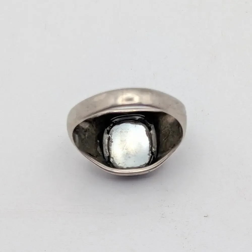 Sterling Silver Men's Ring 9 Silver Carved Hematite Intaglio Soldier Signet READ